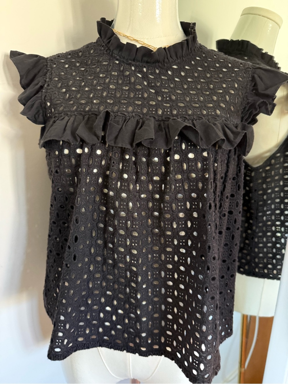 Anine Bing Black Eyelet Ruffle Camisole Top